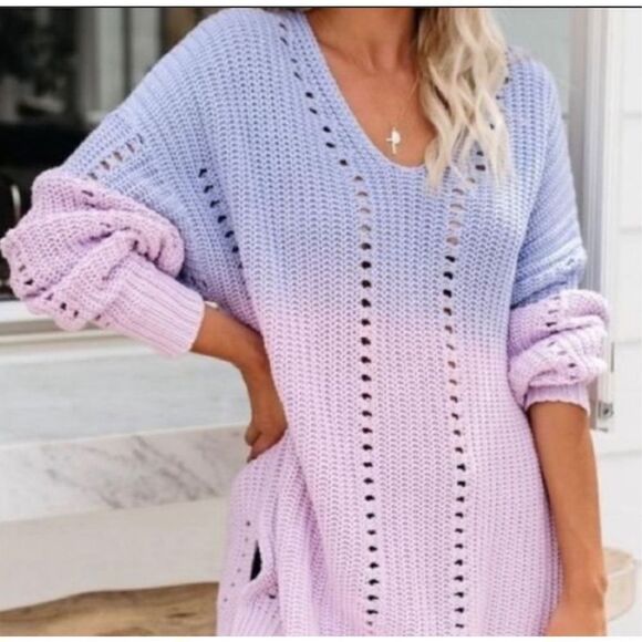STORIA Sealed With a Kiss Pastel Ombre Knit Sweater Lavender & Pink Gradient Sm - Picture 1 of 11